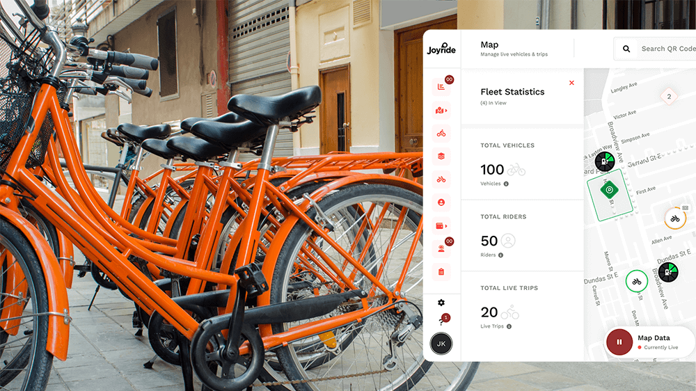 Corporate shared mobility bikes with Joyride Fleet management dashboard