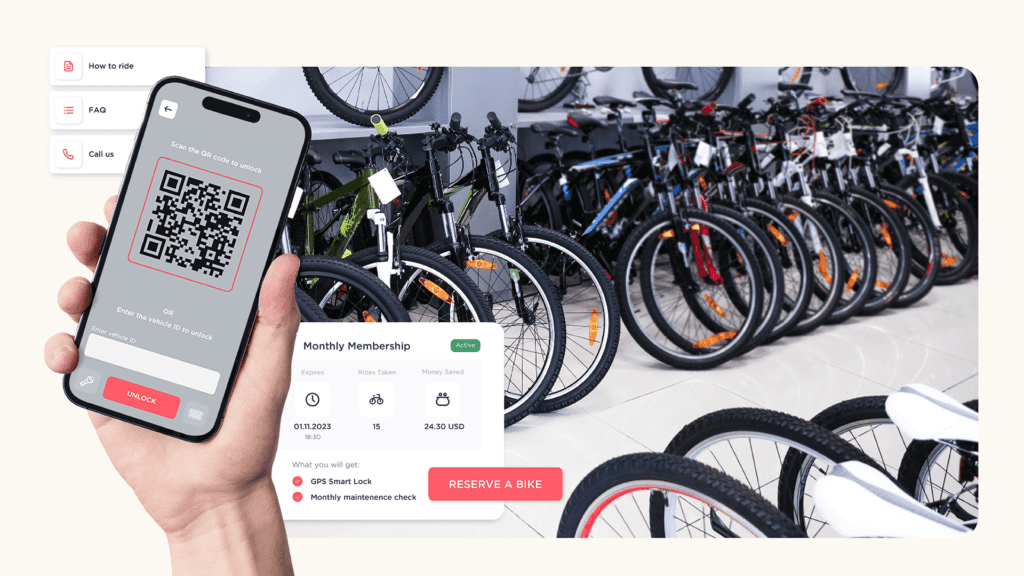 QR scan joyride Rider app at a bike shop rentals
