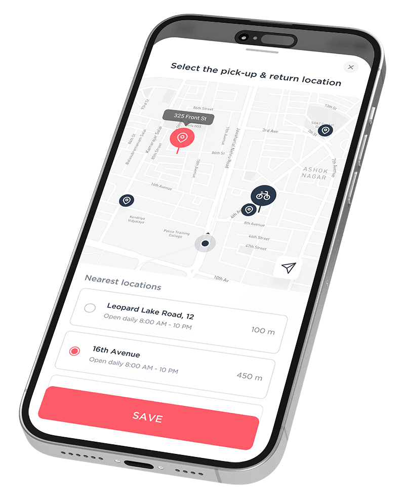 smartphone with bike shop rental app by Joyride
