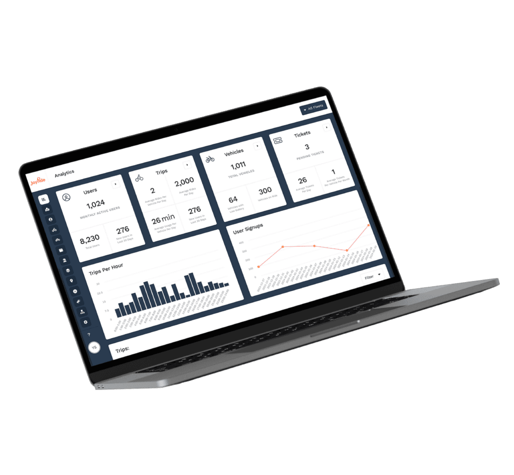 laptop displaying Joyride OEM fleet management analytics