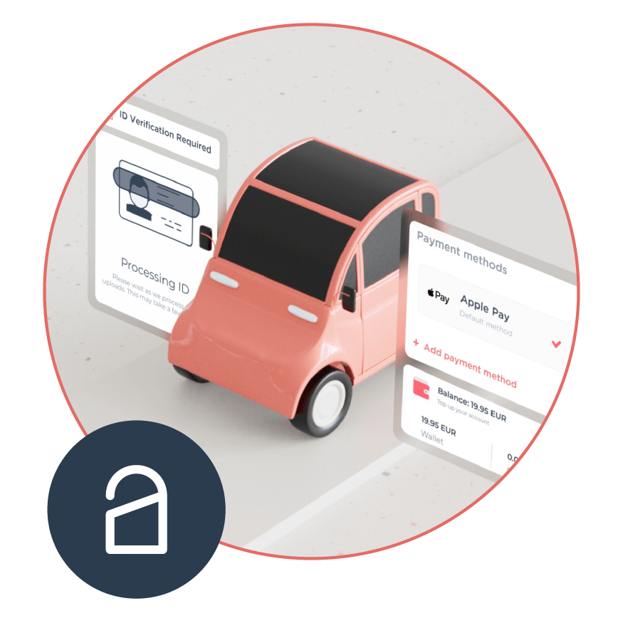 mini car with payment and id verification widgets