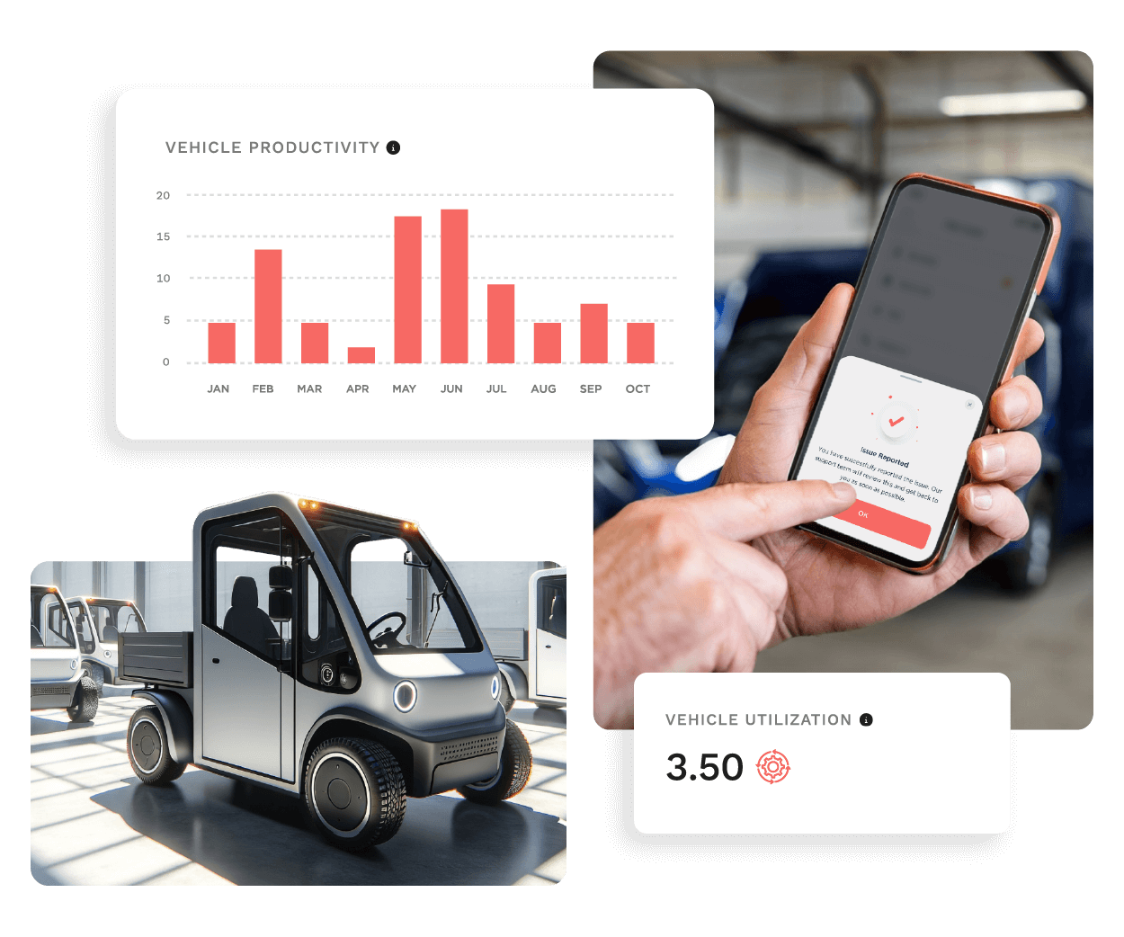 utility vehicle phone with vehicle management app and simplified user interface widgets