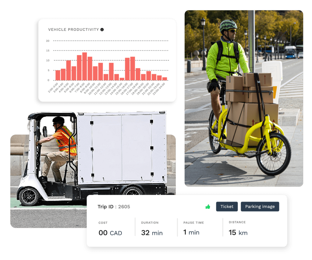 box bike and cargo vehicle with delivery vehicle rental software widgets