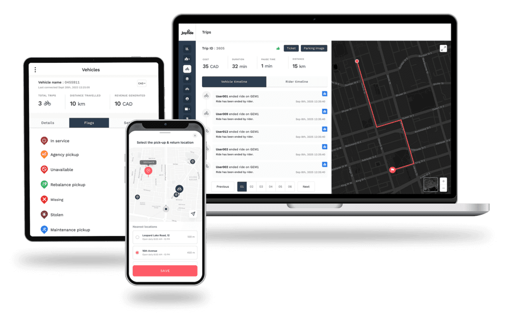 joyride fleet management software on mobile phone tablet and laptop