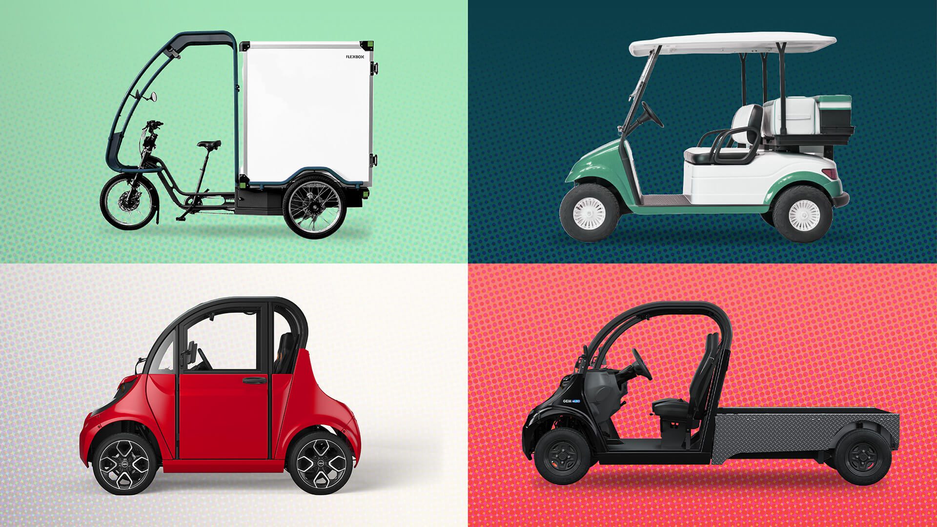 4 electric vehicle types in coloured quadrants