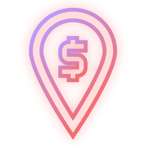 neon location pin with dollar sign