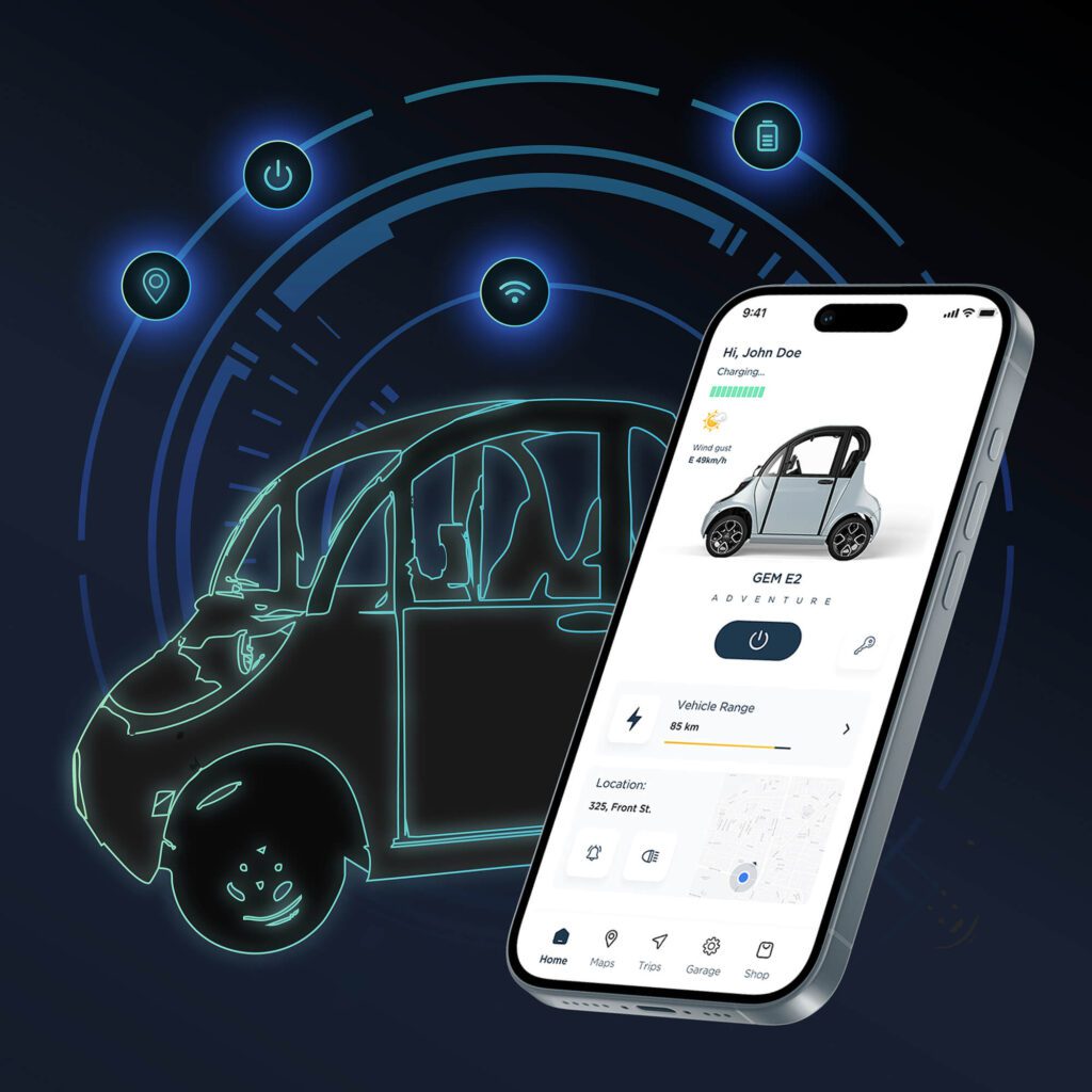 lsv powered by Neon with Joyride consumer app and icons representing connectivity features