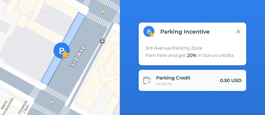 parking incentive payment feature on the joyride platform
